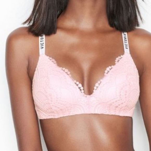 Victoria's Secret Other - Victoria Secret Lace T Shirt Bra Lightly Lined Wireless Pink 32DD